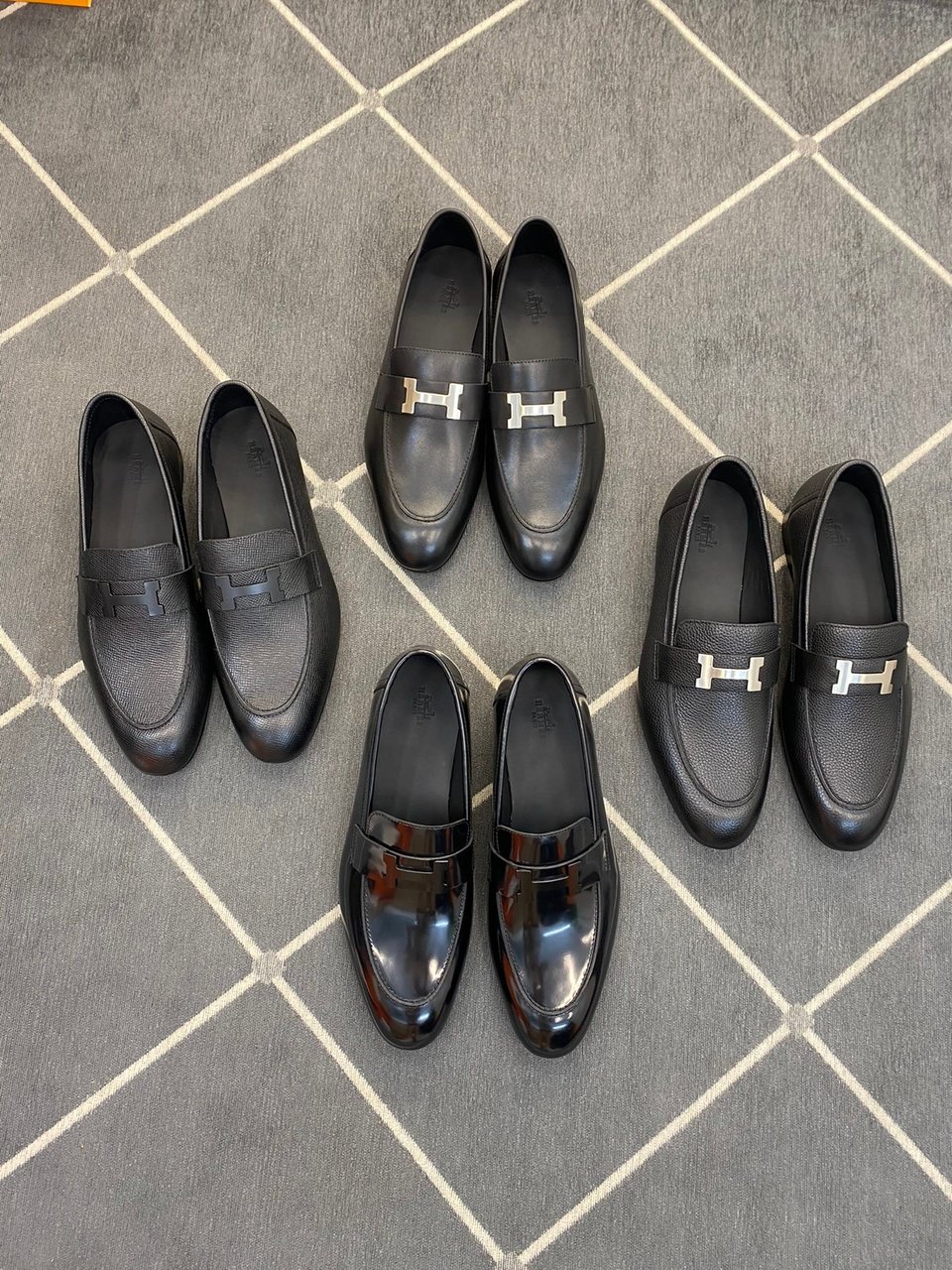 Hermès H-Buckle Polished Black Leather Loafers for Men view 12