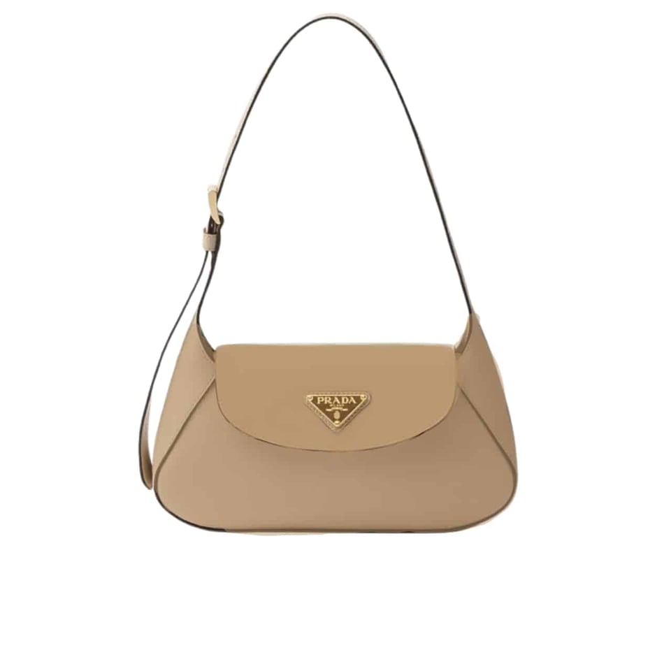 Prada Triangle Logo Shoulder Bag Beige 24Cm