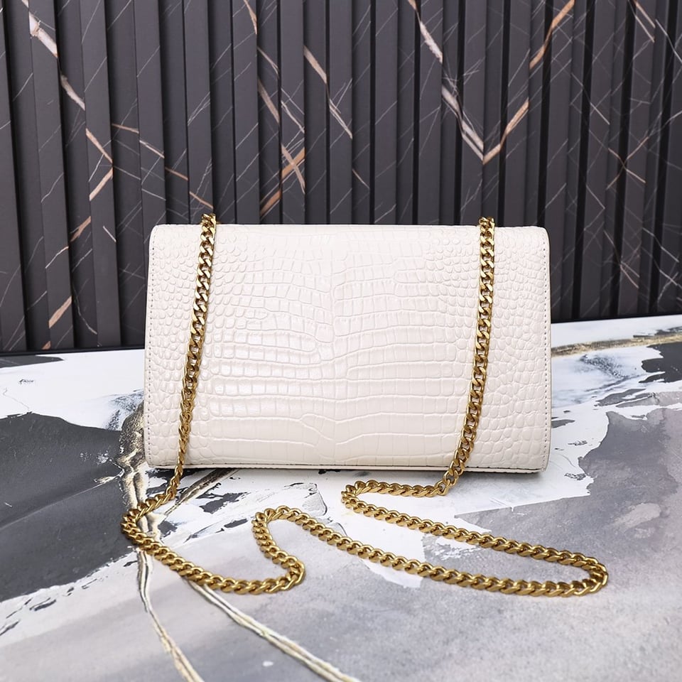 Saint Laurent Kate Medium Chain Bag With Tassel In Shiny White view 8