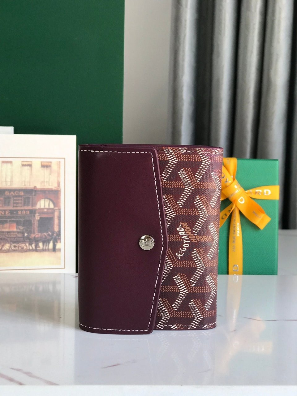 Goyard Saint-Gabriel Wallet 12 Cm Wine Red Calfskin And Goyardine Canvas 12cm view 7