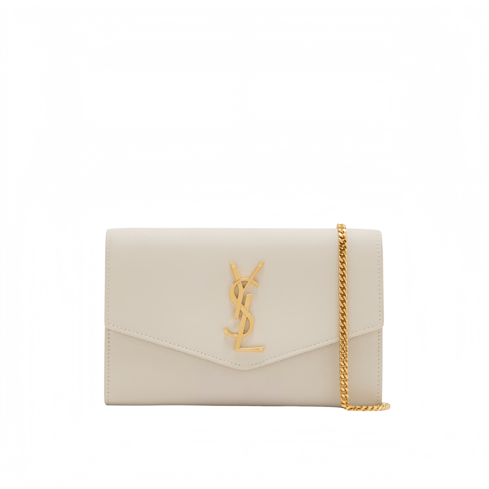 Saint Laurent Uptown Chain Wallet In Grain De Poudre Embossed Leather Blanc Vintage 19Cm view 2