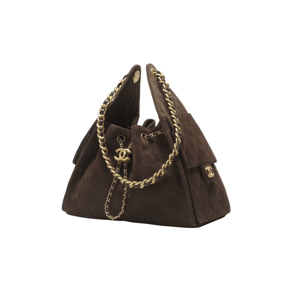 Chanel Suede Calfskin Gold Tone Metal Handbag 30cm/11.8in view 4