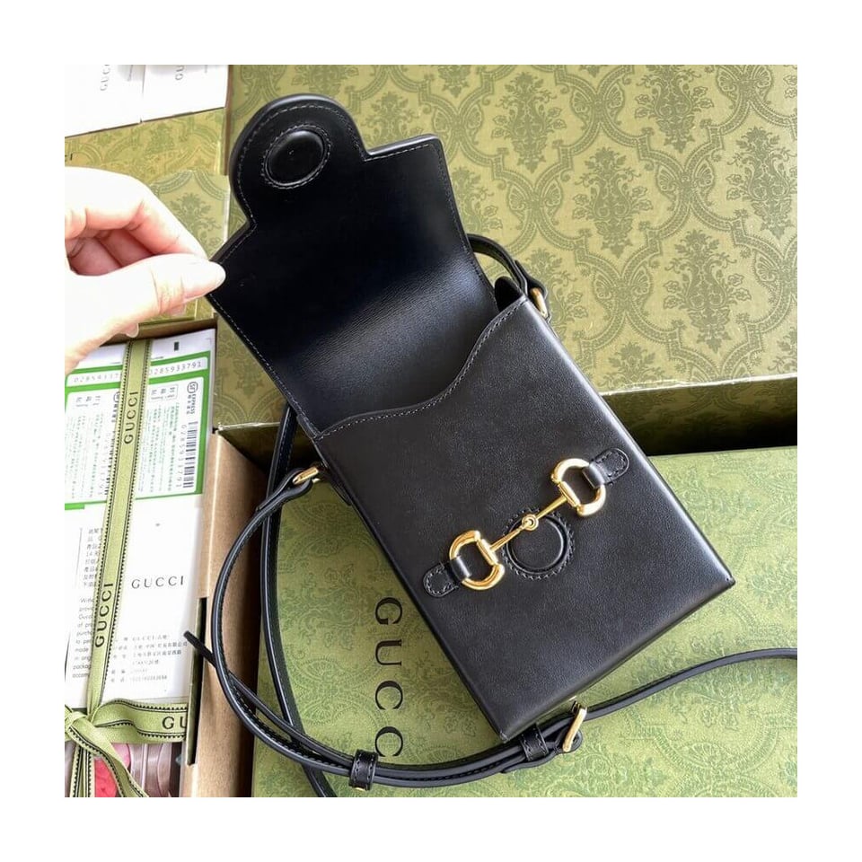 Gucci Horsebit 1955 Mini Bag in Black Leather view 11