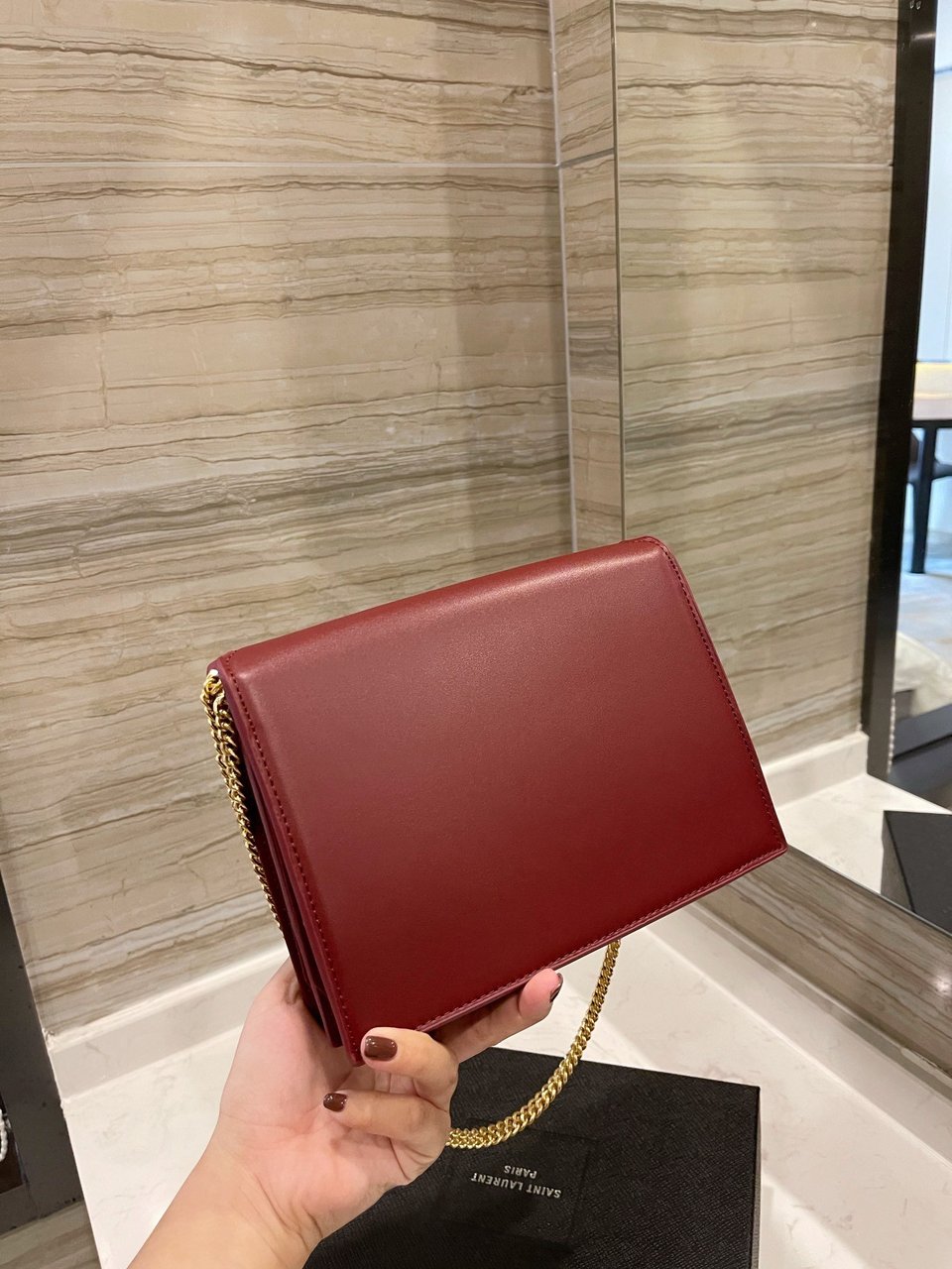 Saint Laurent Cassandra Chain Crossbody Bag Wine Red view 3