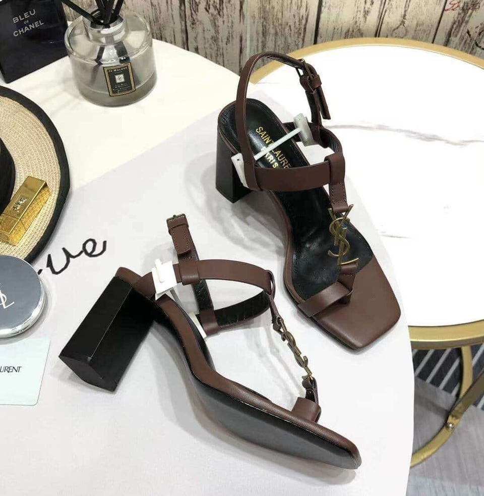 Saint Laurent Cassandra Leather Slingback Sandals Brown view 10