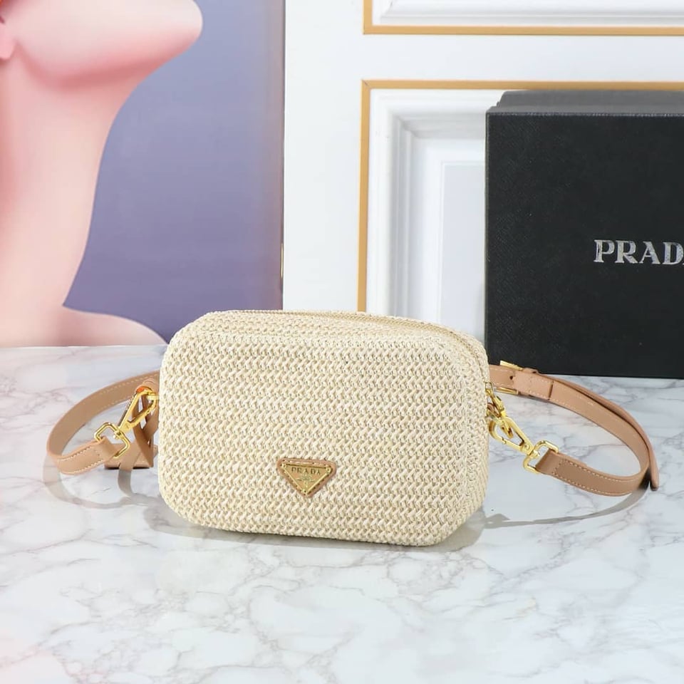 Prada Raffia Crochet Shoulder Bag Natural 20Cm view 9