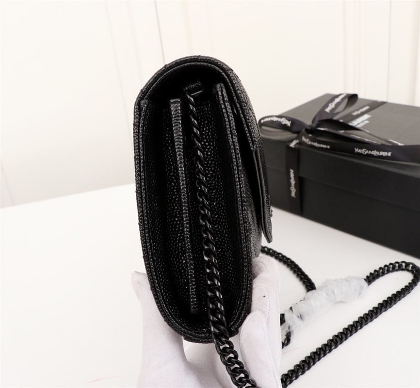 Saint Laurent Cassandre Matelasse Chain Wallet In Grain De Poudre Embossed Black Noir 22Cm view 7