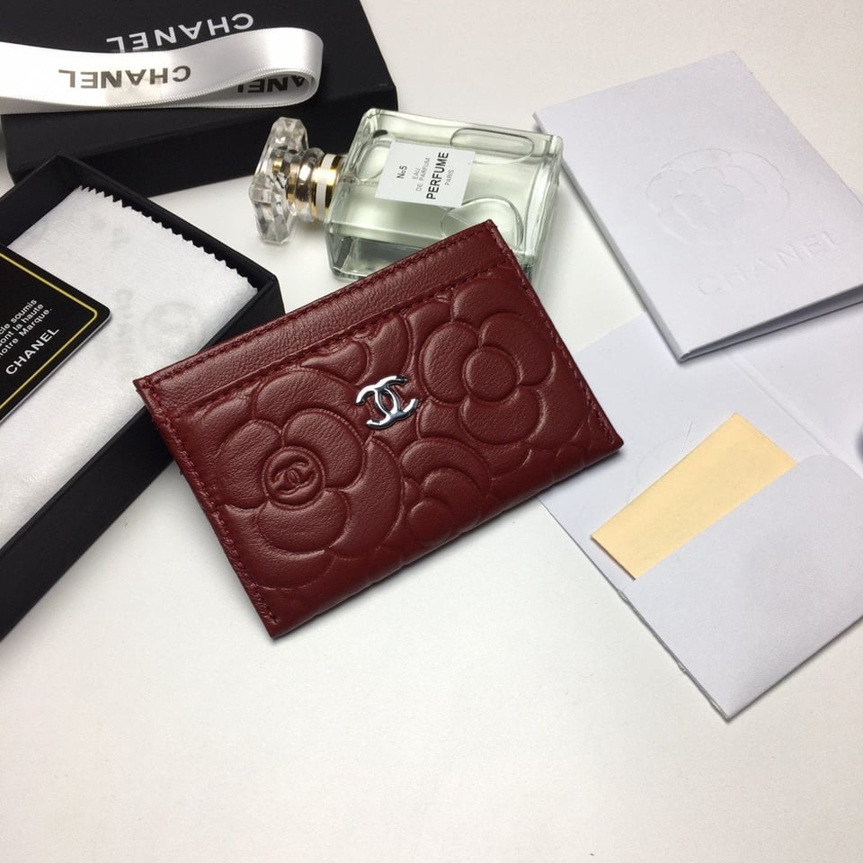 Chanel Floral Card Holder 11.2 Garnet Calfskin Silver Icon view 2