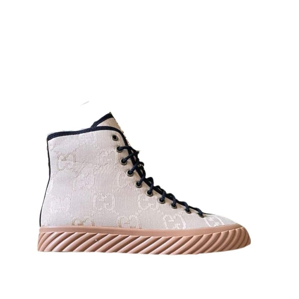 Gucci All Over Gg Logo High Top Sneakers Beige view 2