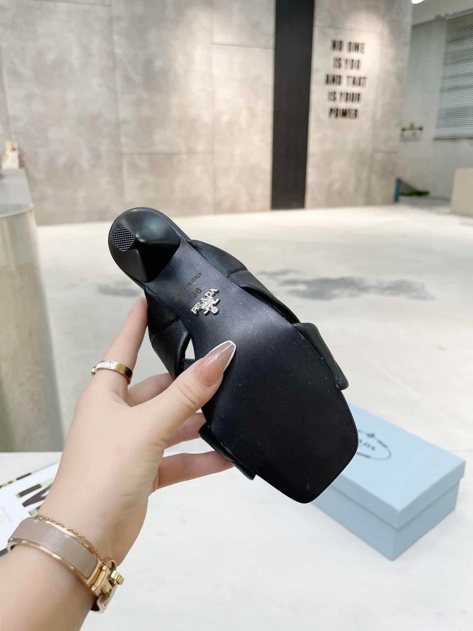 Prada Black Quilted Leather Mule view 4
