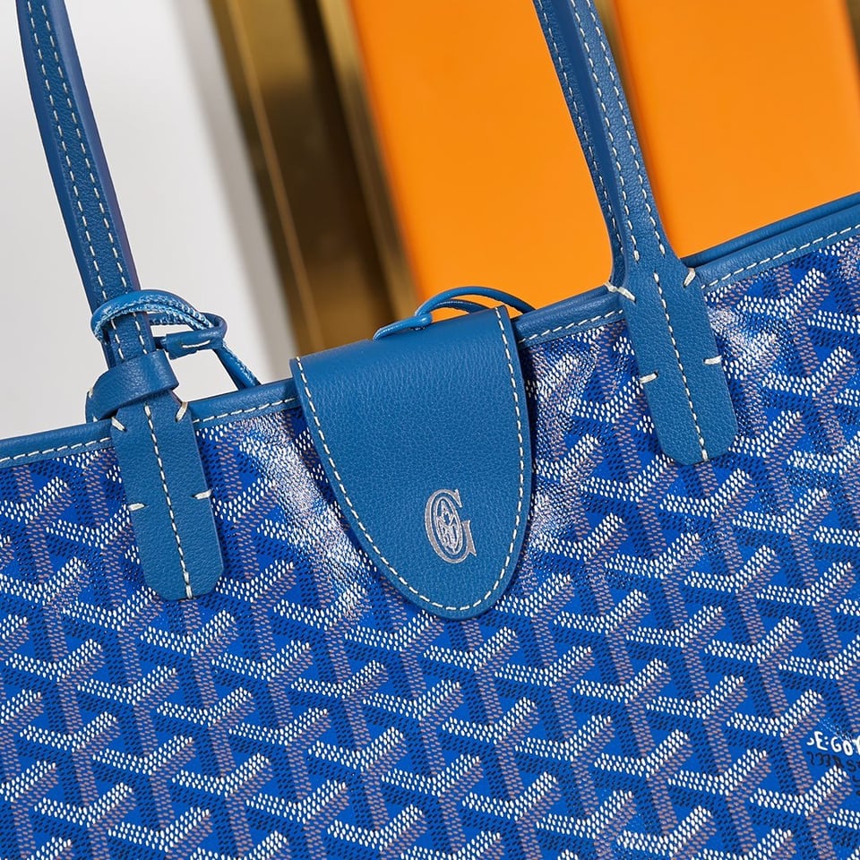 Goyard Saint Louis Pm 34Cm Blue Canvas Chevroches Calfskin view 7
