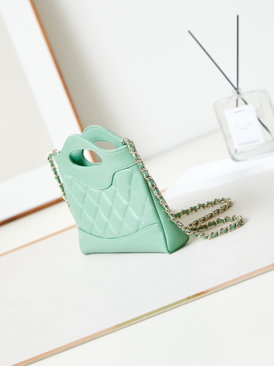 Chanel 24S31 Nano Shopping Bag 17.5Cm Light Green Lambskin Gold Hardware view 7
