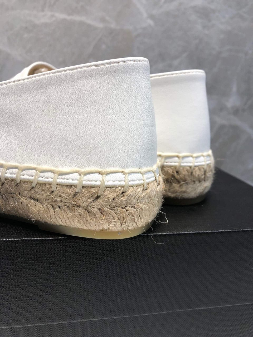 Chanel Embroidered Espadrille Leather Black Cap Toe Flats White Cc view 5