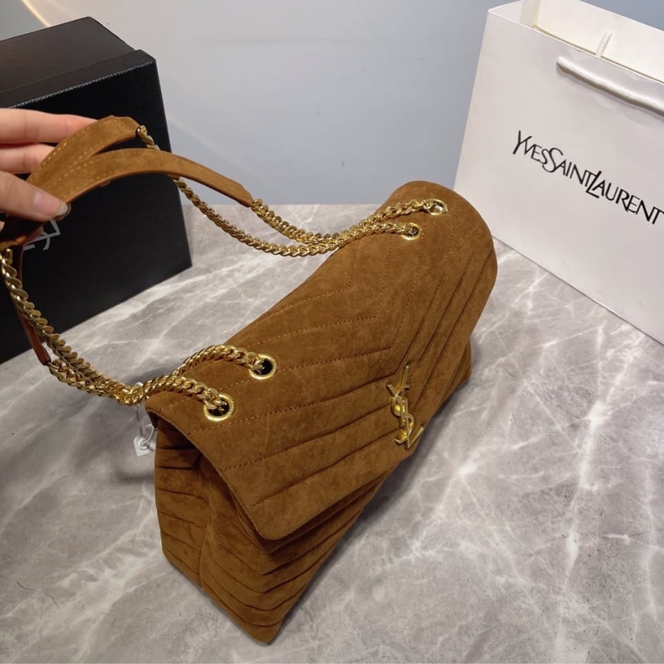 Saint Laurent Cinnamon Loulou Large Chain Bag In Suede Brown 31Cm view 6