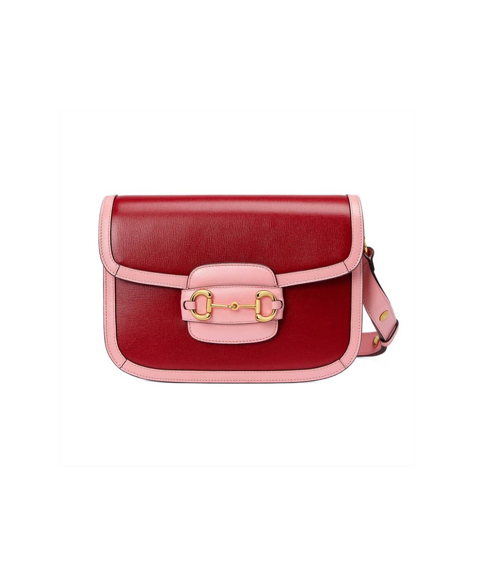 Gucci Horsebit 1955 Small Shoulder Bag Red and Pink Leather