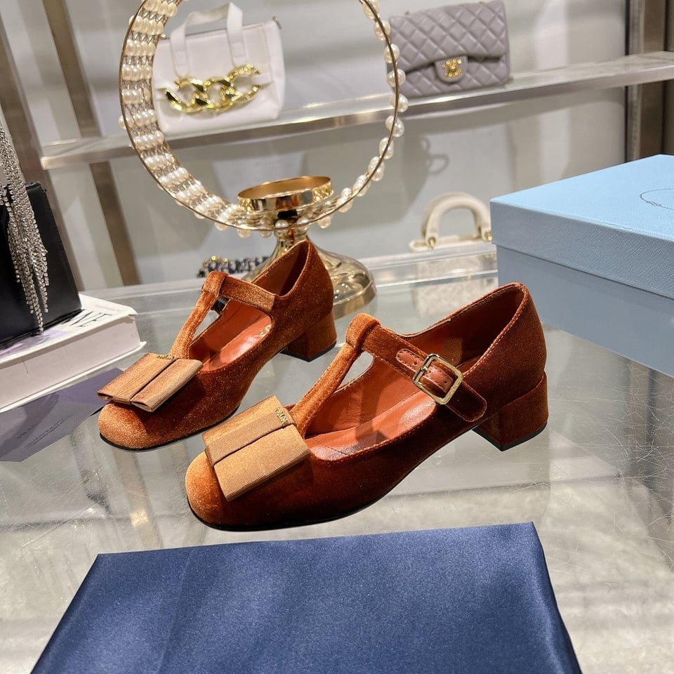 Prada Velvet Mary Pumps Ginger view 3