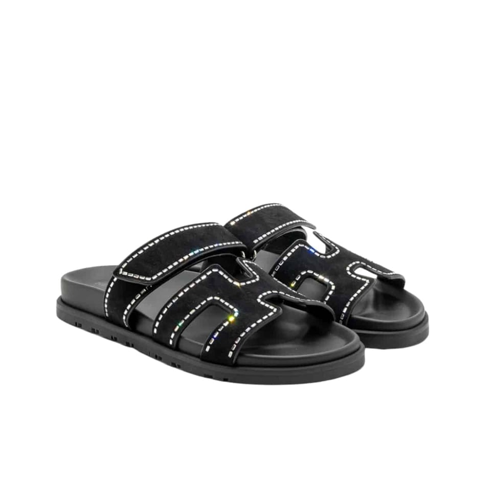Hermes Chypre Sandal Suede Crystal Black view 2