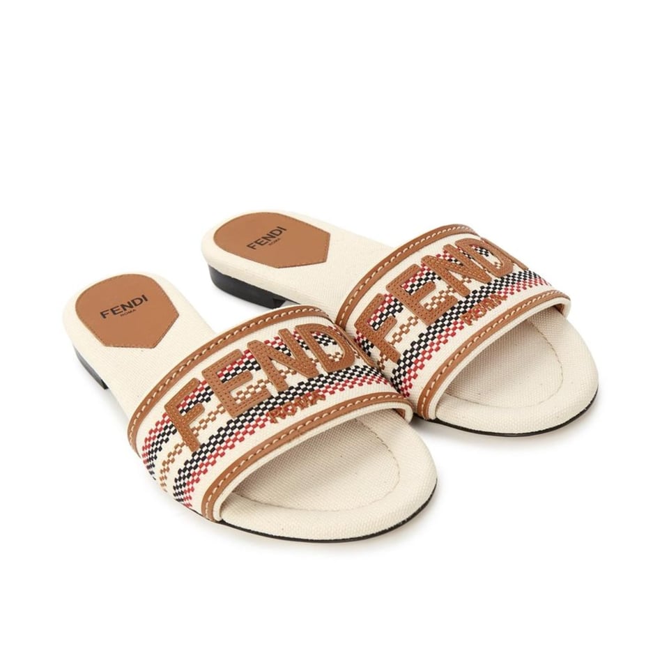 Fendi Signature Beige Canvas Slides 8R8092Ao0Xf1Lru
