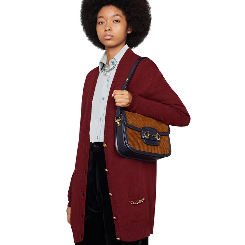 Gucci Horsebit 1955 Small Bag Brown Corduroy view 3