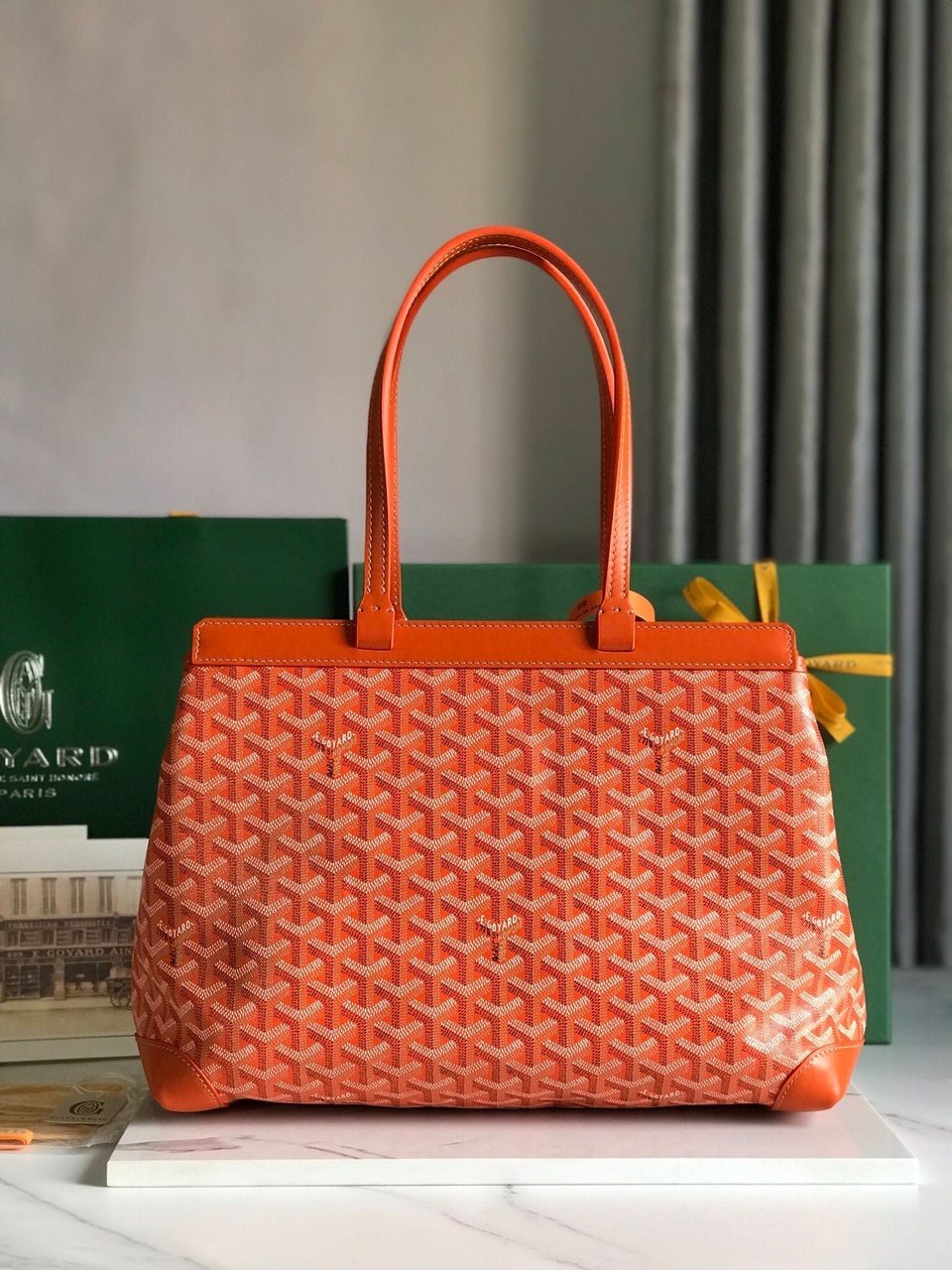 Goyard Bellechasse Biaude Pm Bag 36 Cm Orange Goyardine Canvas And Calfskin Trim view 5