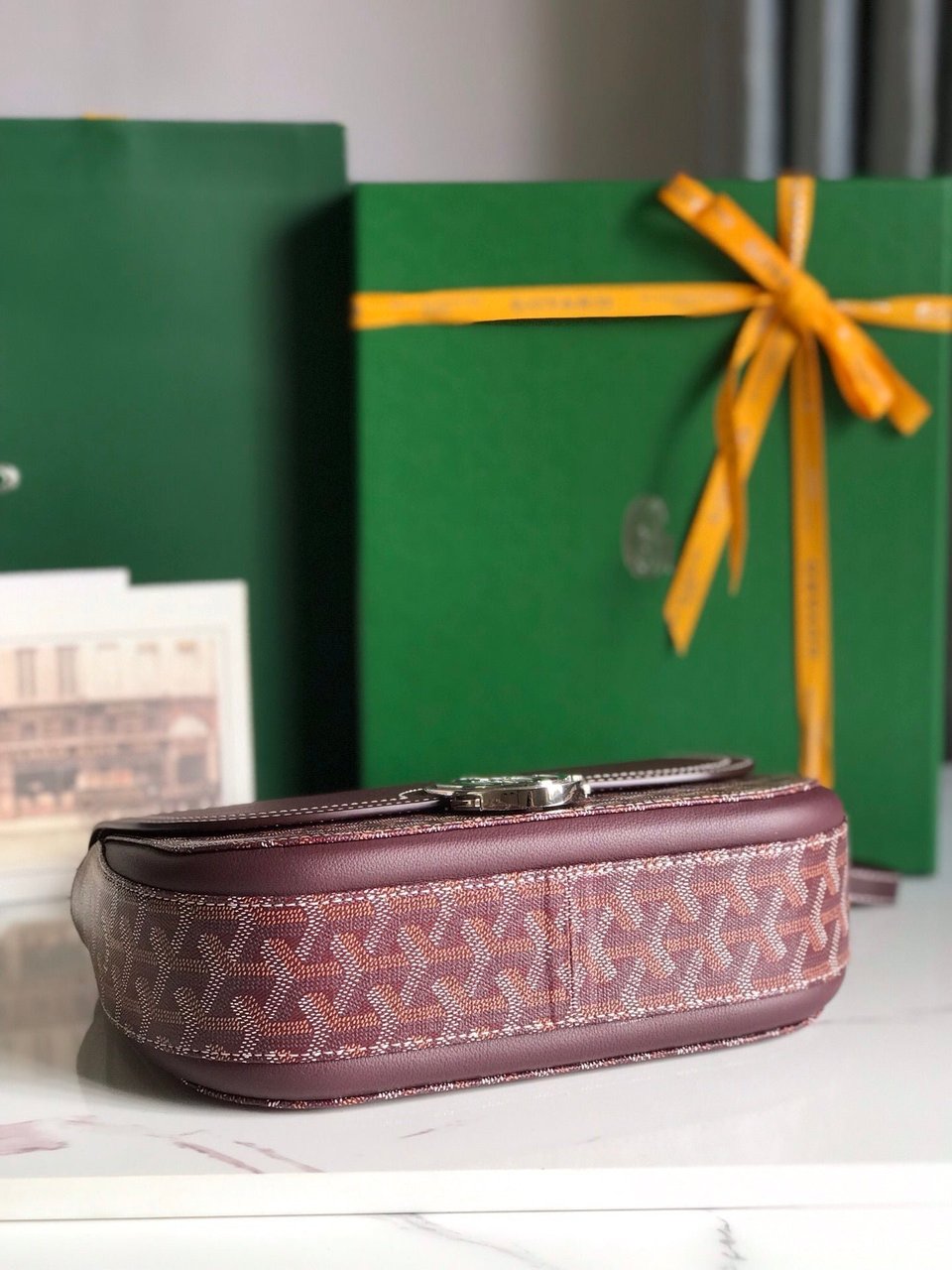 Goyard 233 Bag Wine Red Calfskin And Goyardine Canvas 25cm view 10