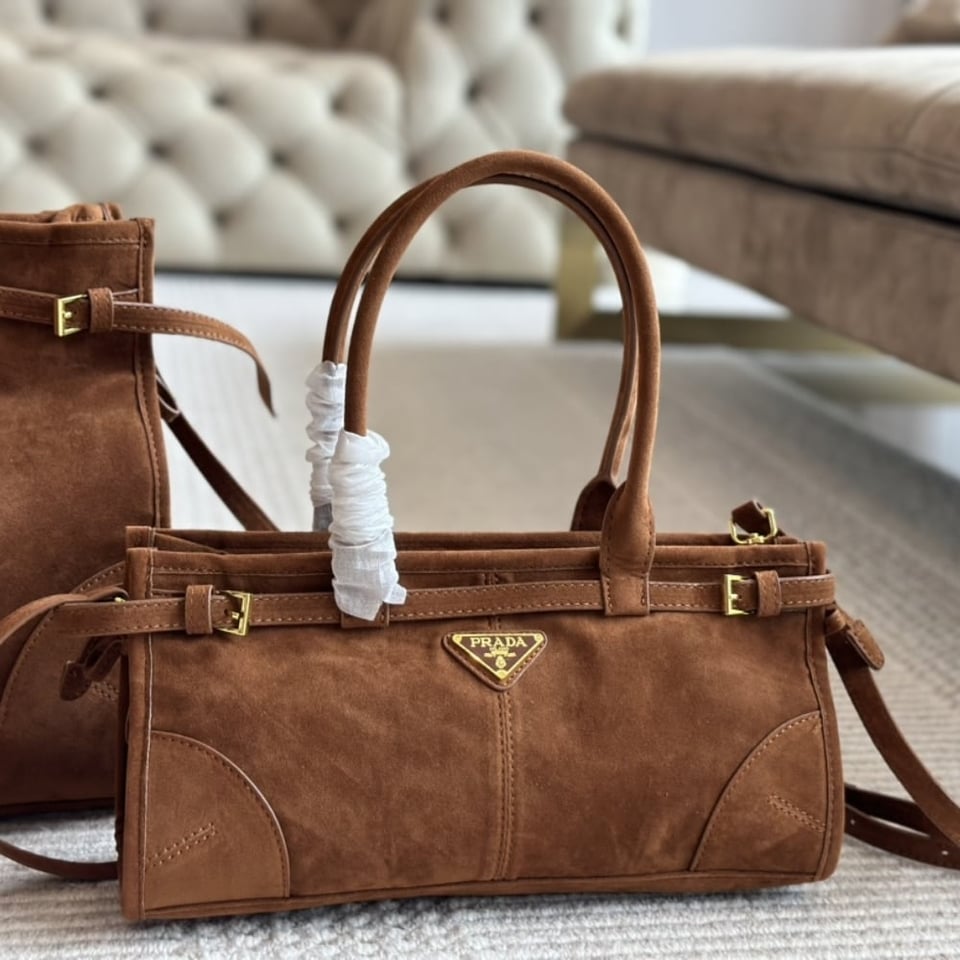 Prada Medium Suede Handbag Cocoa Brown 32Cm view 4