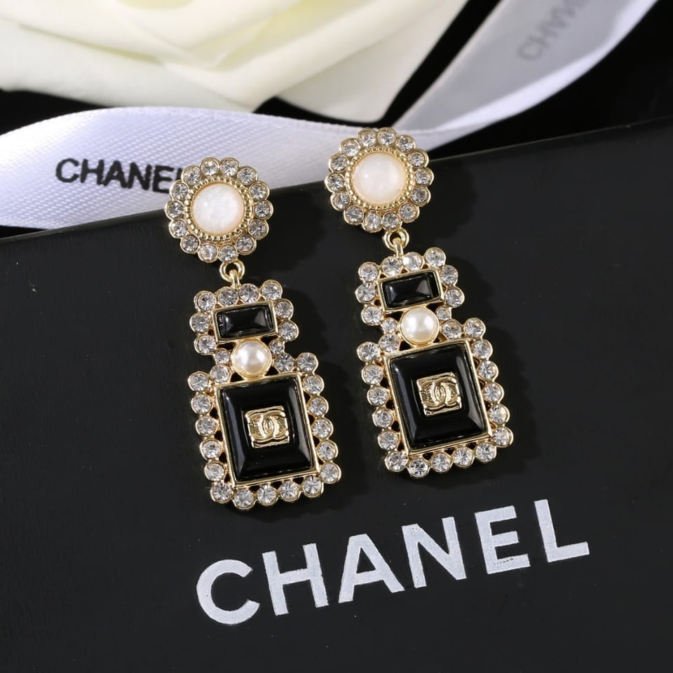 Chanel Metal Glass Black Crystal Earrings view 2