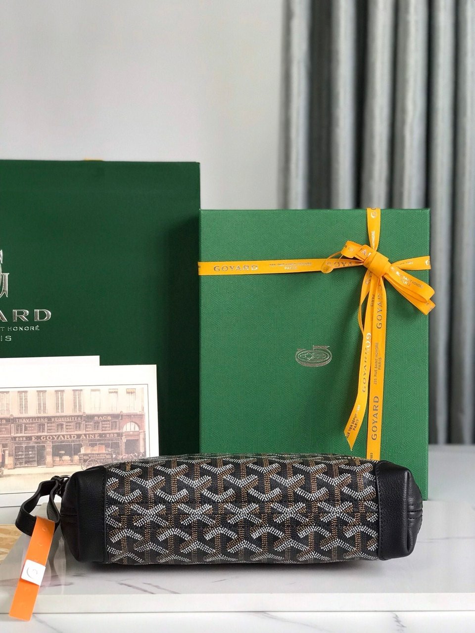 Goyard Conti Pouch 24 Cm Black Lambskin And Goyardine Canvas view 6