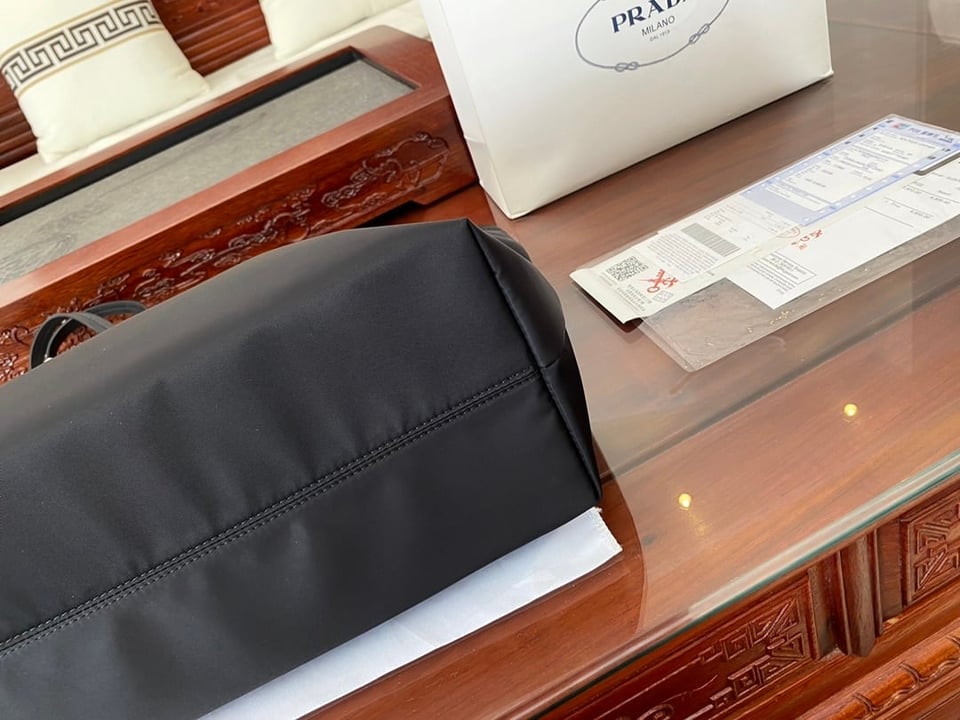 Prada Re-Nylon And Saffiano Leather Tote Bag Black view 6