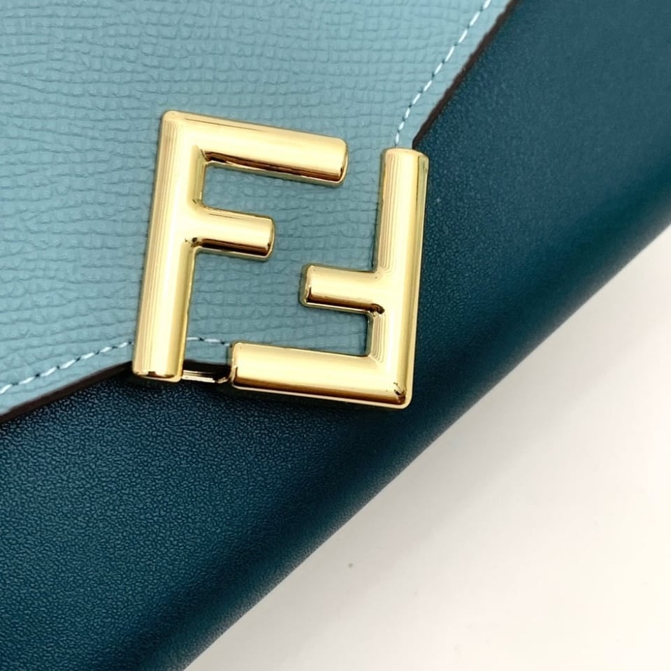 Fendi Ff Diamonds Continental With Chain Leather Wallet Green Blue 19Cm view 7
