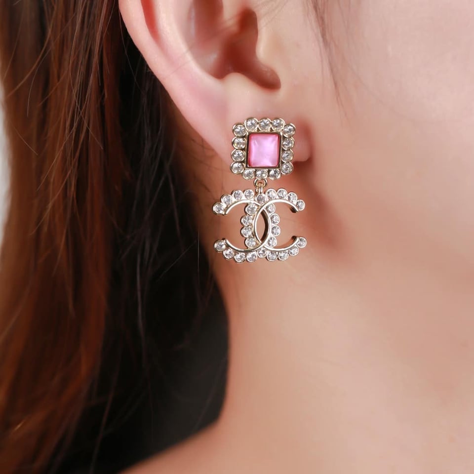 Chanel Cc Earrings Strass Pink view 3