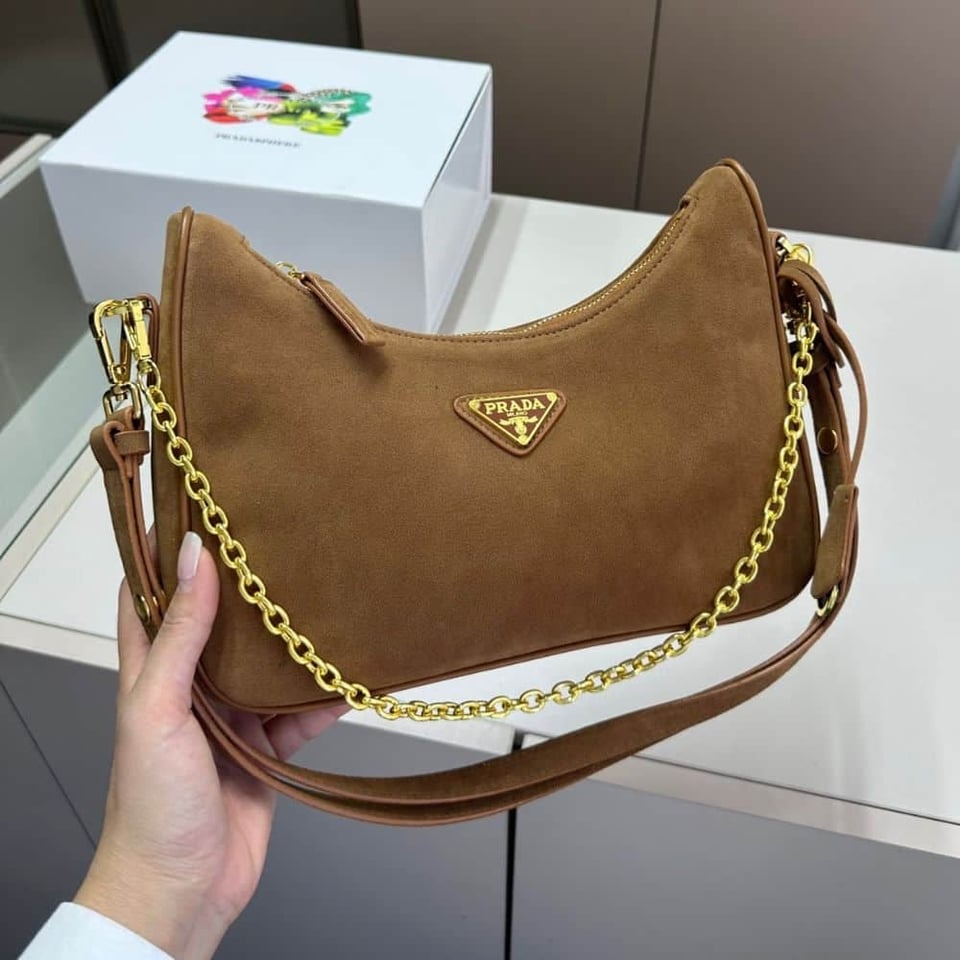 Prada Re Edition Mini Suede Shoulder Bag Brown 28Cm view 4