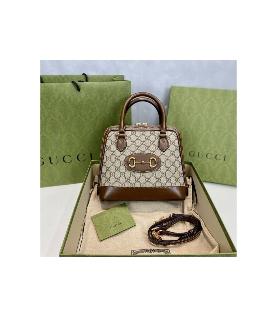 Gucci 1955 Horsebit mall Top Handle Bag In Brown GG Supreme Canvas view 6