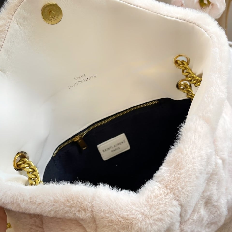 Saint Laurent Puffer Bag In Shearling White 28Cm view 8