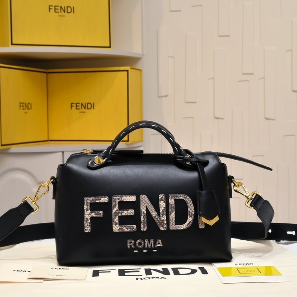 Fendi By The Way Medium Boston Bag Elaphe Black 27cm view 3