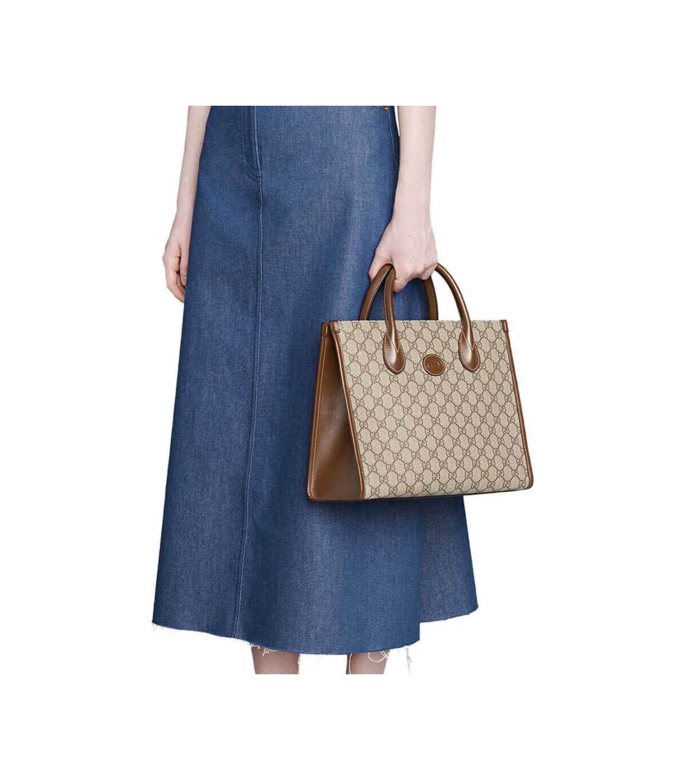 Gucci Tote Bag Small GG Supreme Marrone 31cm view 3