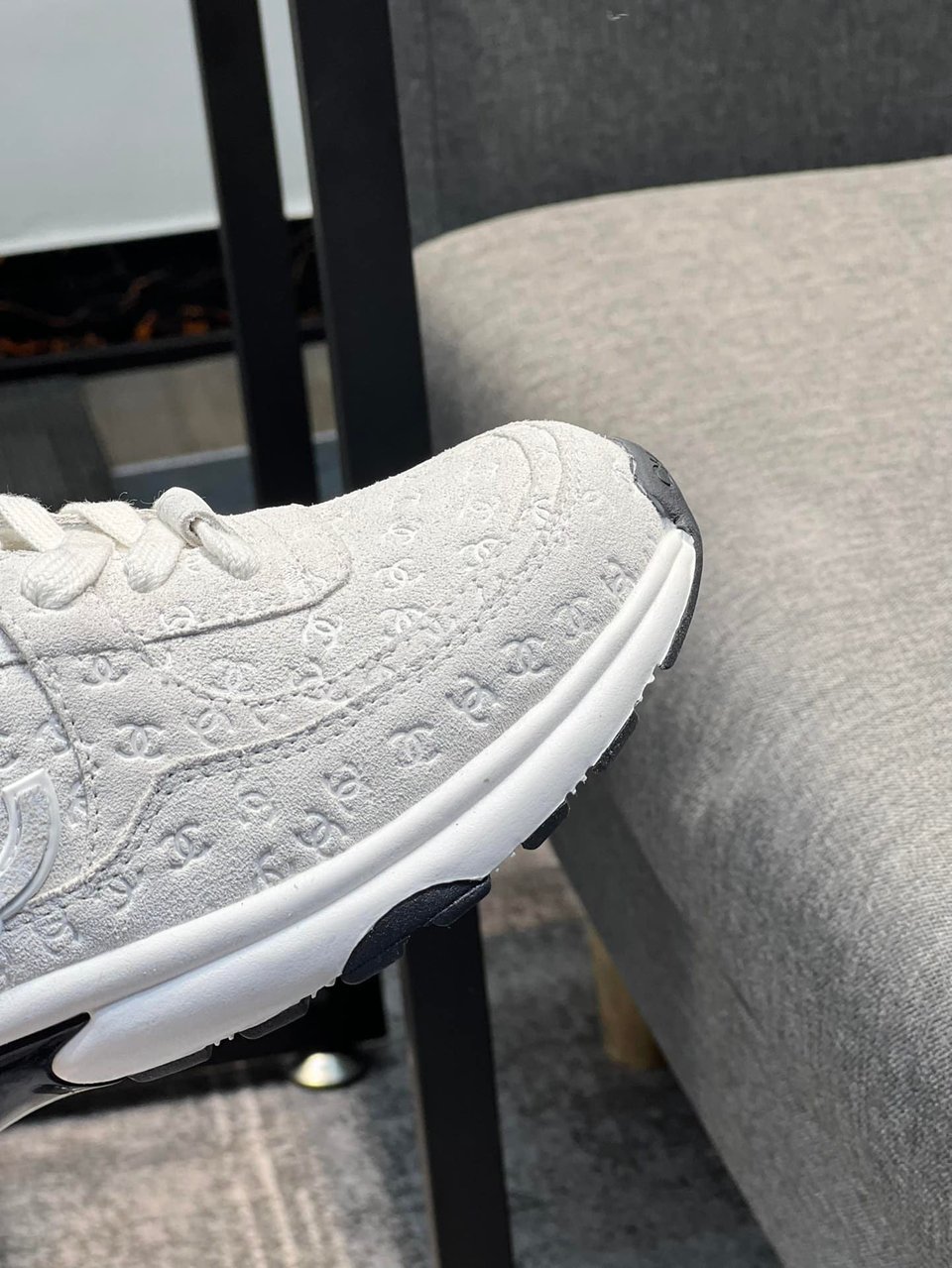 Chanel Cc Embossed Logo Suede White view 3