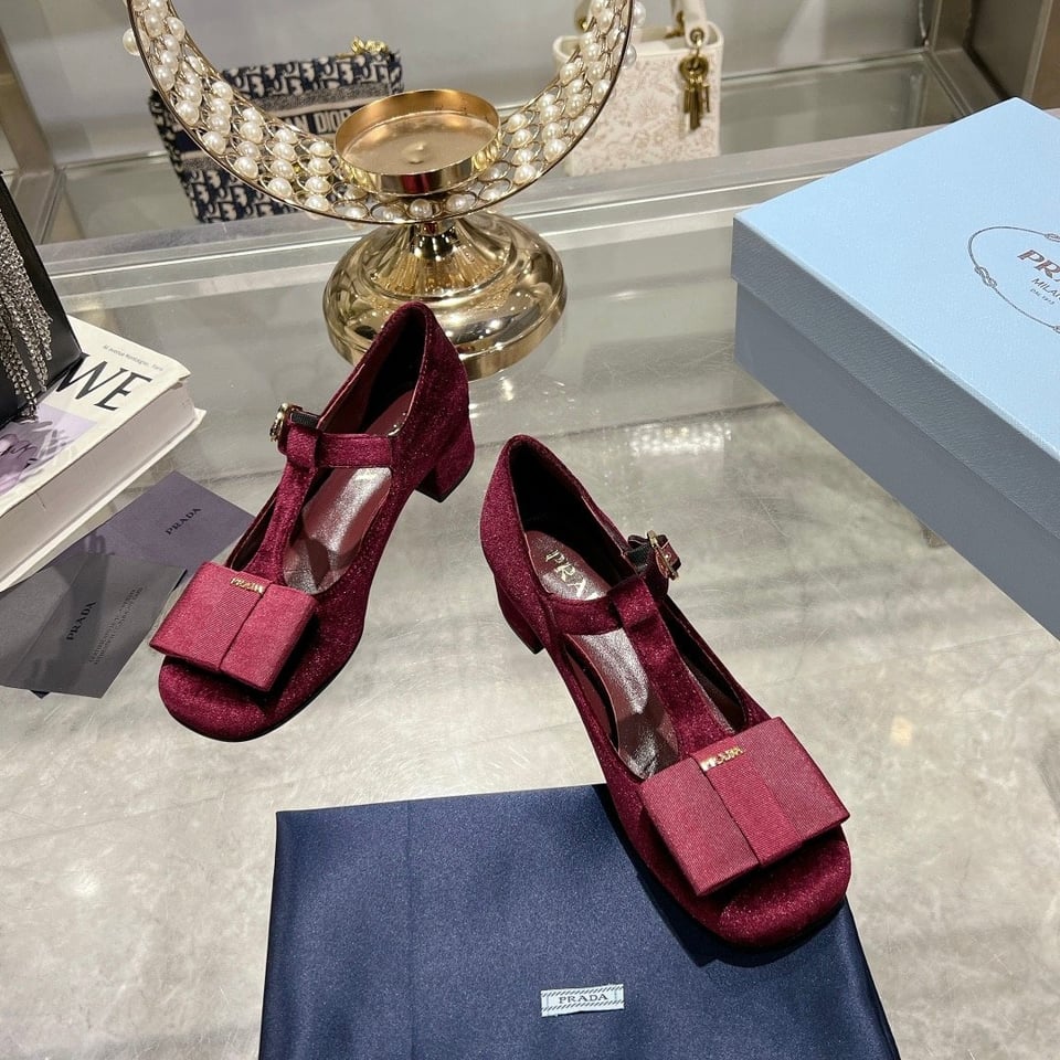 Prada Velvet Mary Pumps Red view 3