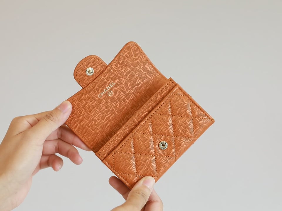 Chanel Flap Card Holder 11.3 Orange Grained Calfskin Gold Icon view 4
