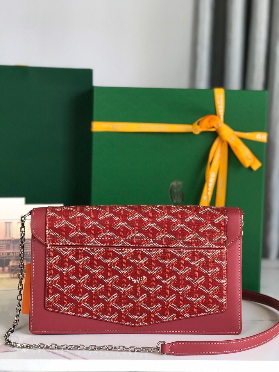 Goyard Duchesse Marie-Caroline Bag 25 Cm Red Goyardine Canvas And Smooth Calfskin view 6