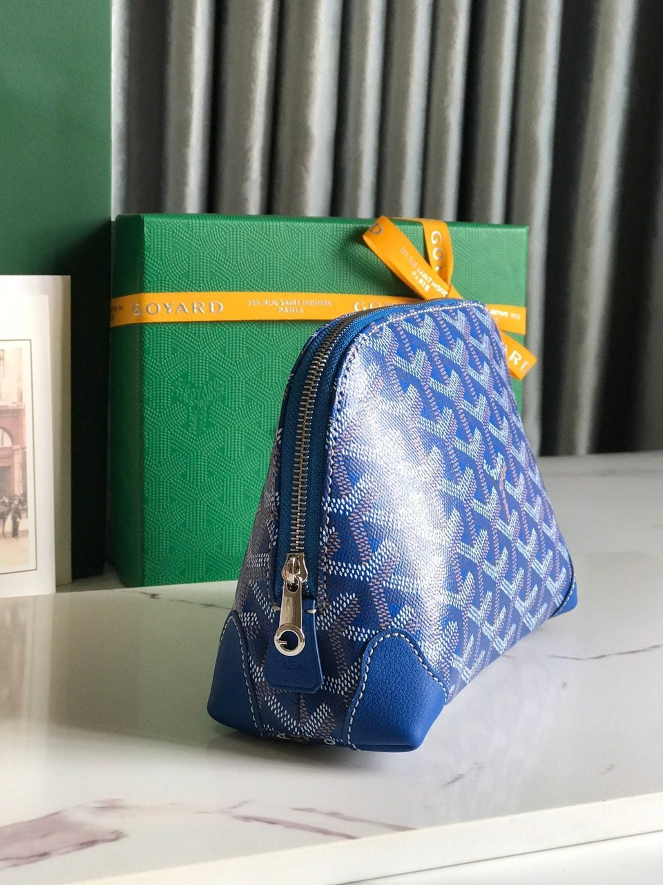 Goyard Vendôme Cosmetic Pouch 17cm Sapphire Blue Goyardine Canvas And Calfskin Trim view 9