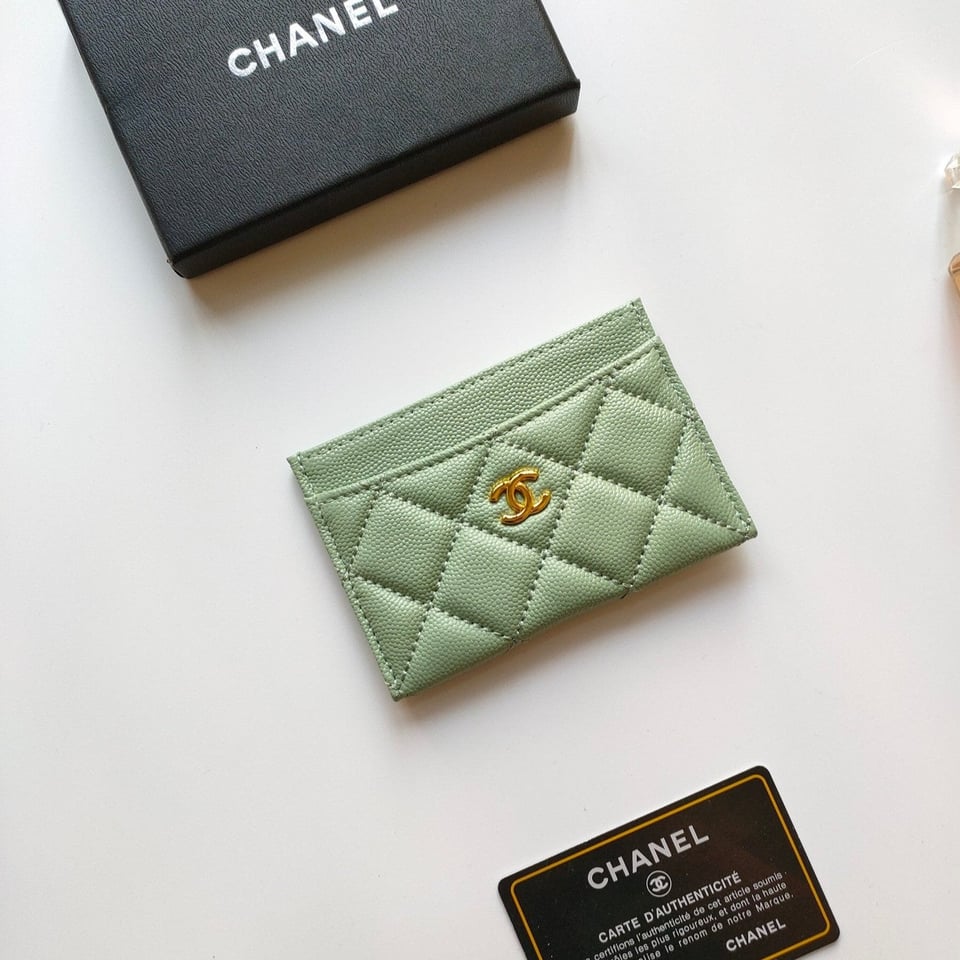 Chanel Card Holder 11.2 Light Grren Grained Calfskin Gold Icon