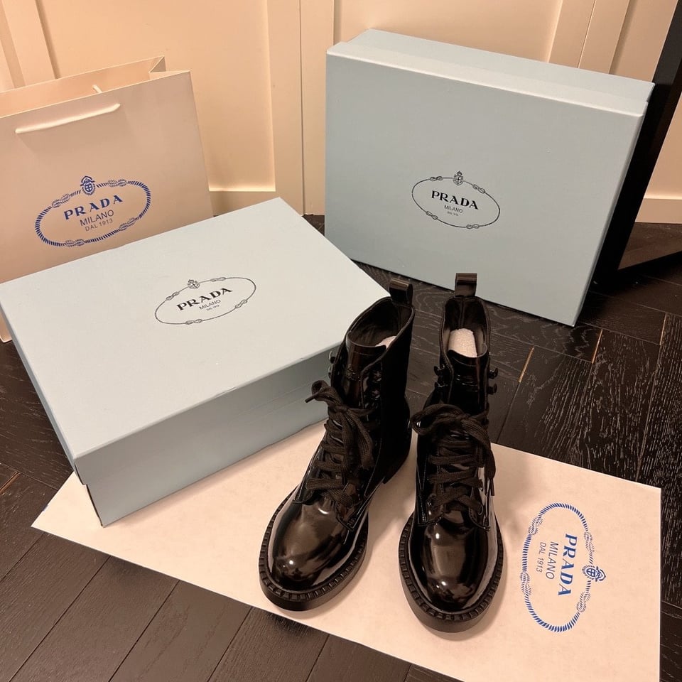 Prada Brushed-Leather And Re-Nylon Boots Shiny Black view 7