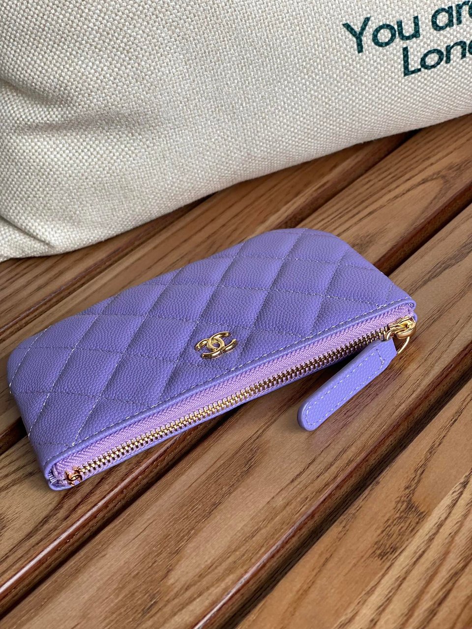 Chanel Zipped Wallet 15 Purple Caviar Gold Hardware view 4
