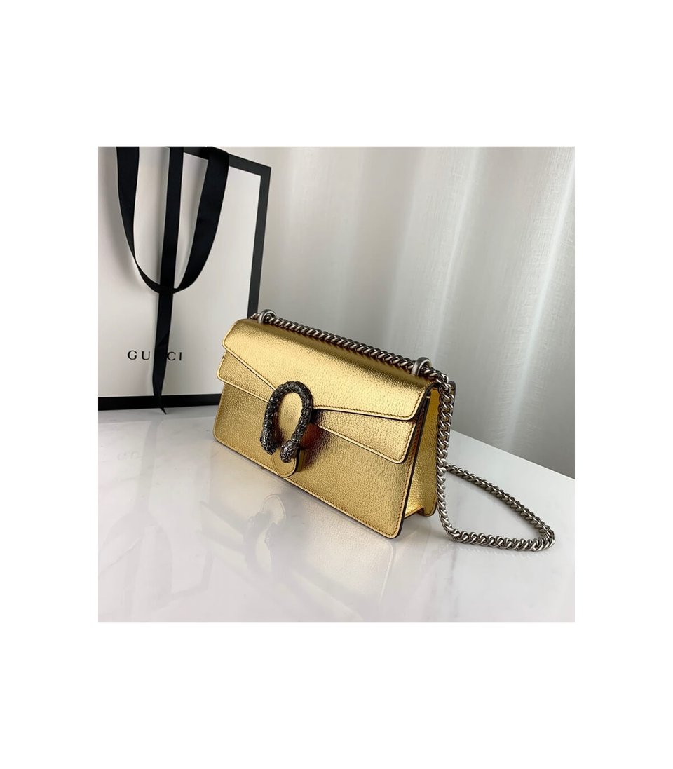Gucci Dionysus Small Shoulder Bag in Gold Lame Leather view 7
