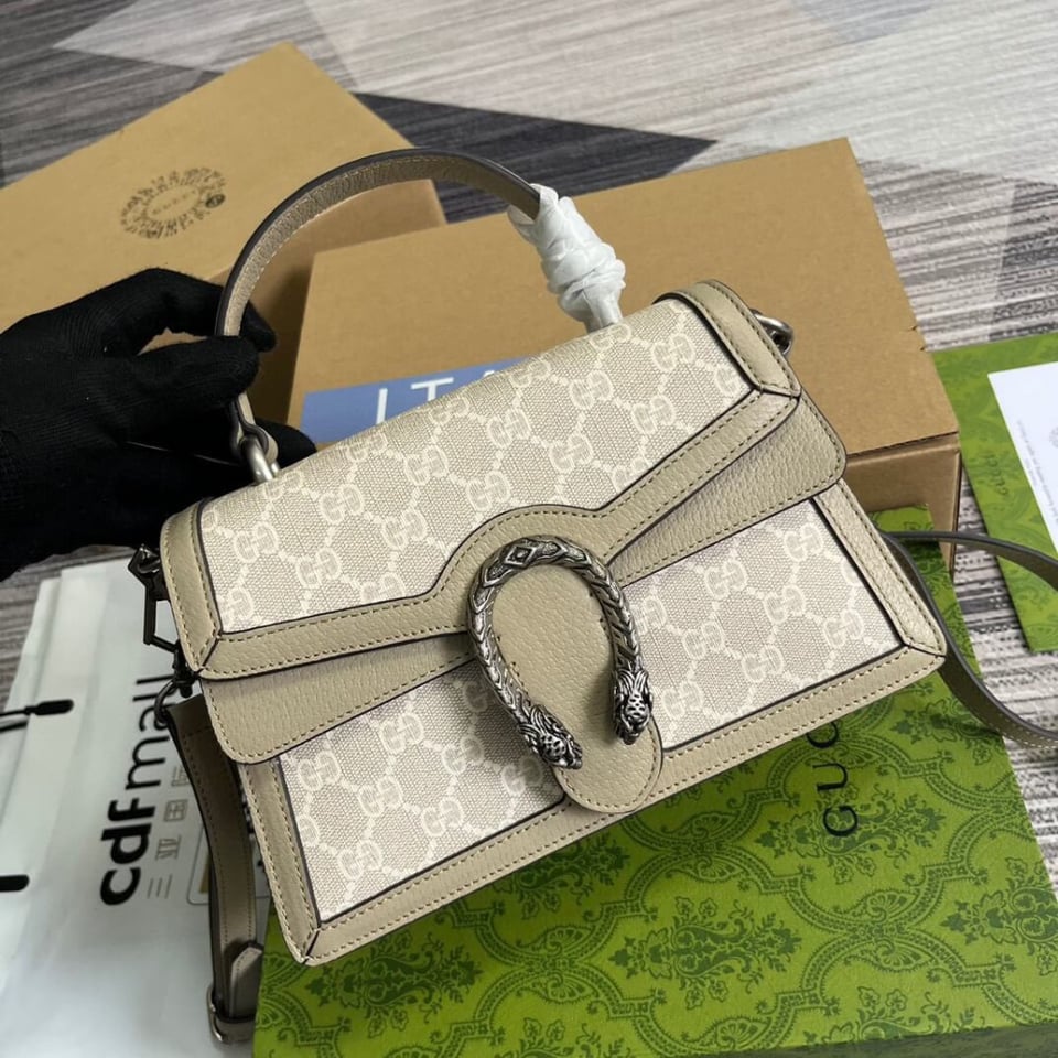 Gucci Small Dionysus Top Handle Bag Oatmeal Leather Trim view 8