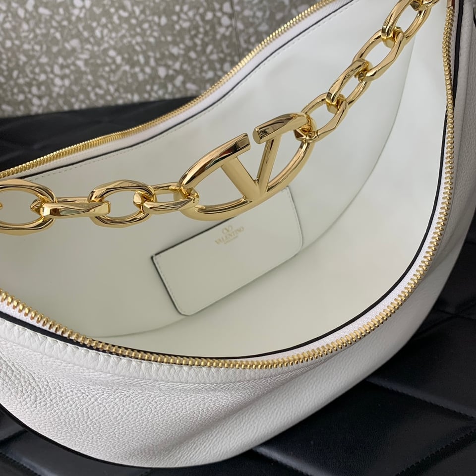 Valentino Garavani Small Vlogo Moon Hobo Bag In Grainy Calfskin With Chain White 29Cm 4W2B0N08Jdk 098 view 7