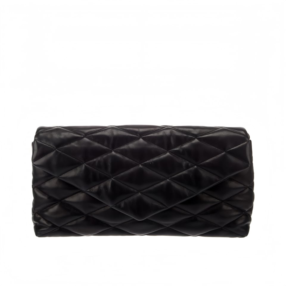 Saint Laurent Sade Puffy Leather Envelope Clutch Bag Black