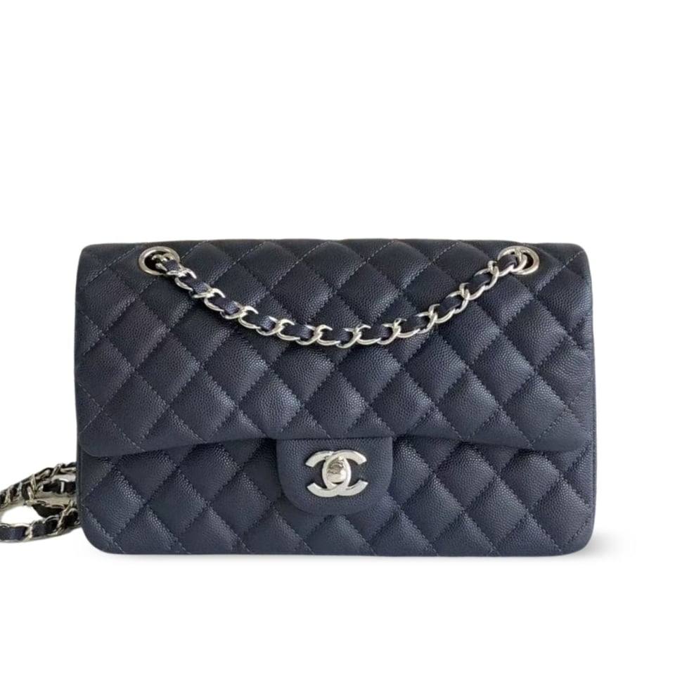 Chanel Classic Flap Bag 25 cm Navy Blue Silver-Tone Hardware A01112 view 2