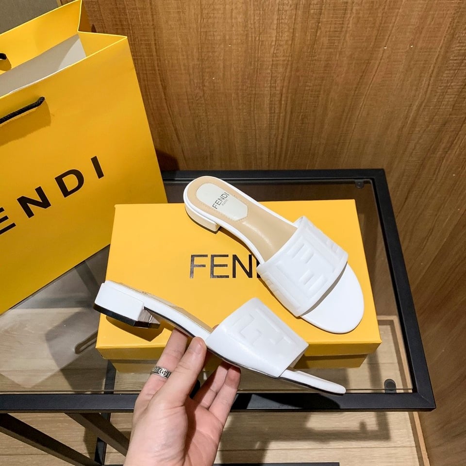 Fendi Silk Cowhide Slippers White view 6